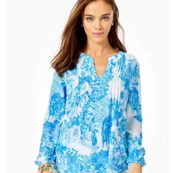 Lilly Pulitzer blue and white Colby top in multi toile me about it - Picture 1 of 4